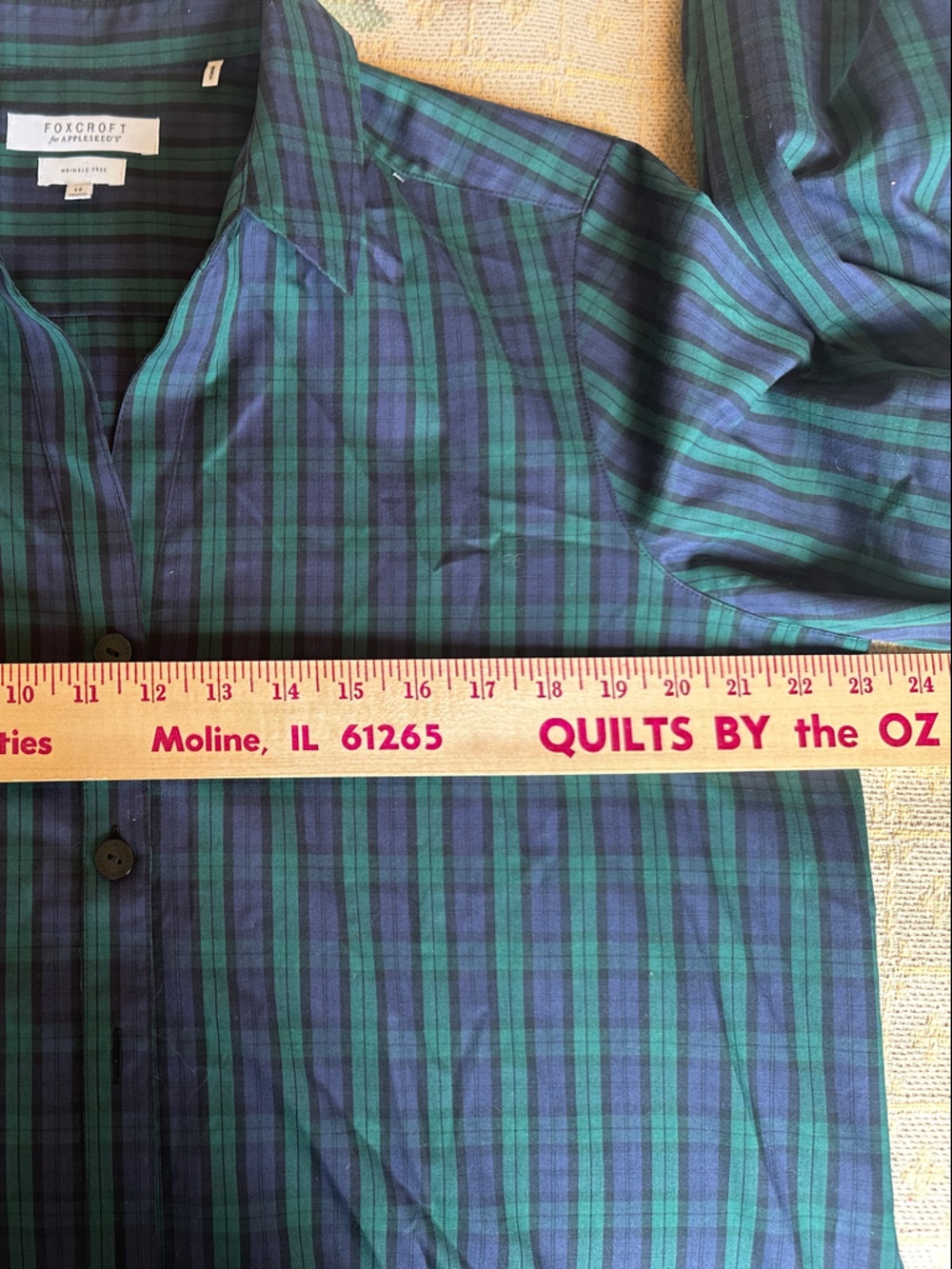 Foxcroft Women’s Wrinkle Free Blue and Green Plaid Button-Front Shirt Size 14 - Picture 6 of 7